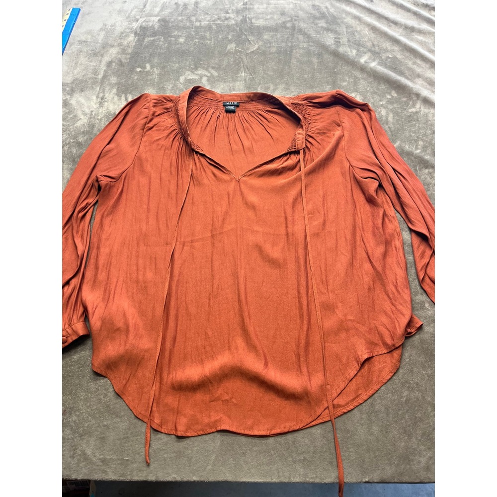 Torrid Womens‎ Orange Rust Burnout Split Neck Tie Long Sleeve Blouse Plus Size 1